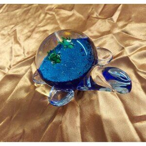 Glass Turtle Paperweight W Baby Turtles Inside Swimming Ocean Sea